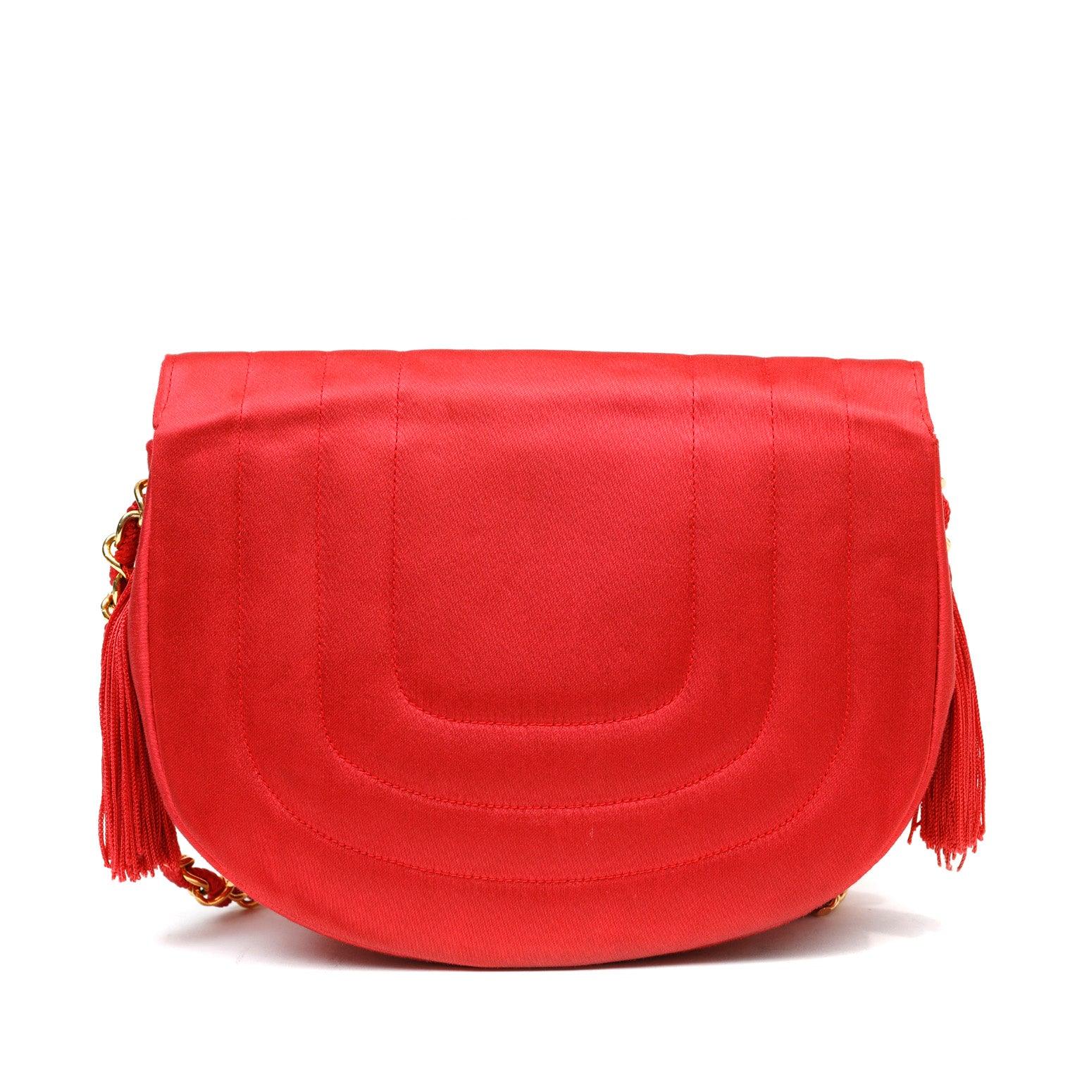 Chanel Red Satin Vintage Evening Crossbody Bag