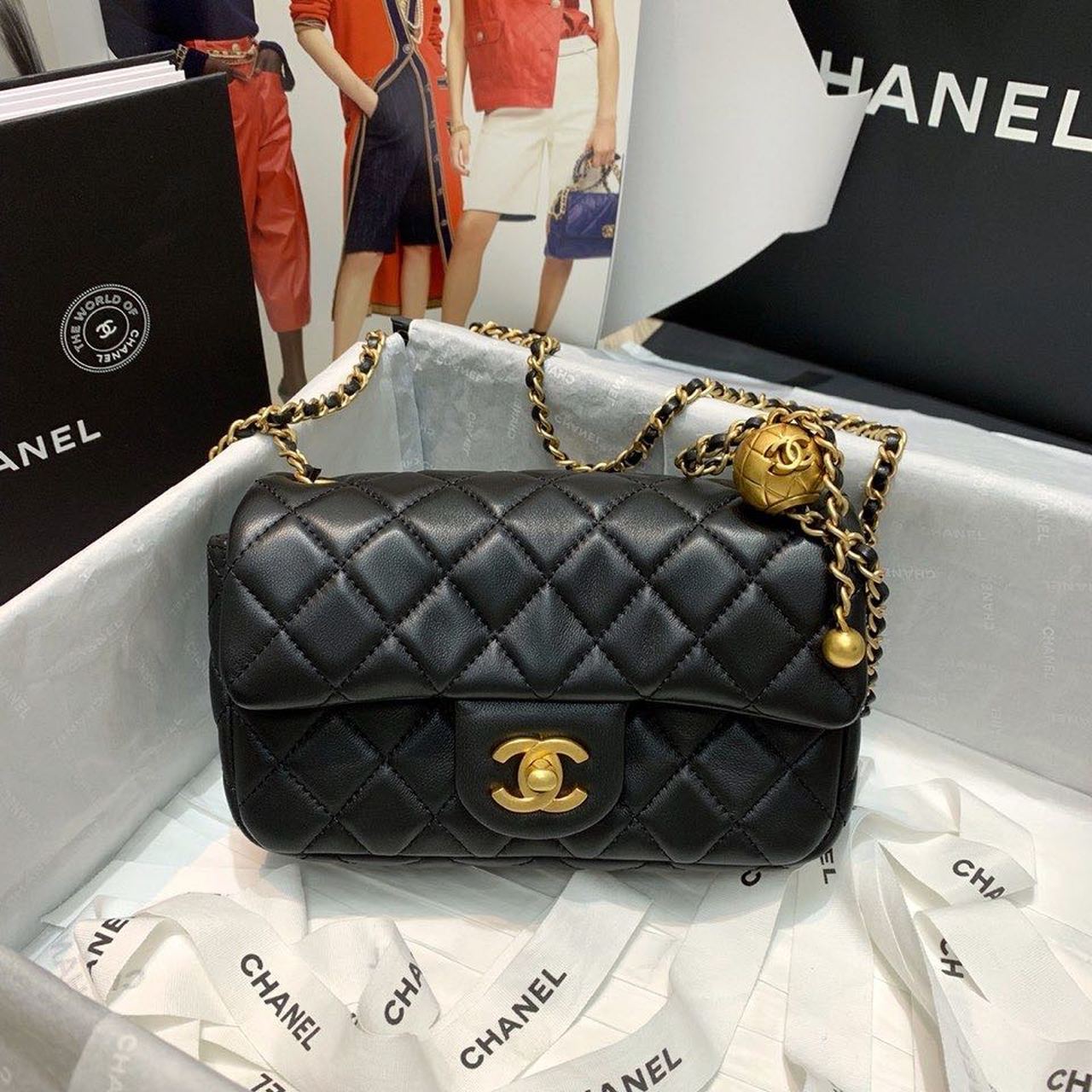 ChanelGlamIap Bag With ChanelBall On Strap Black For Women Handbags, Shoulder And Crossbody Bags 7.8in/20cm AS1787