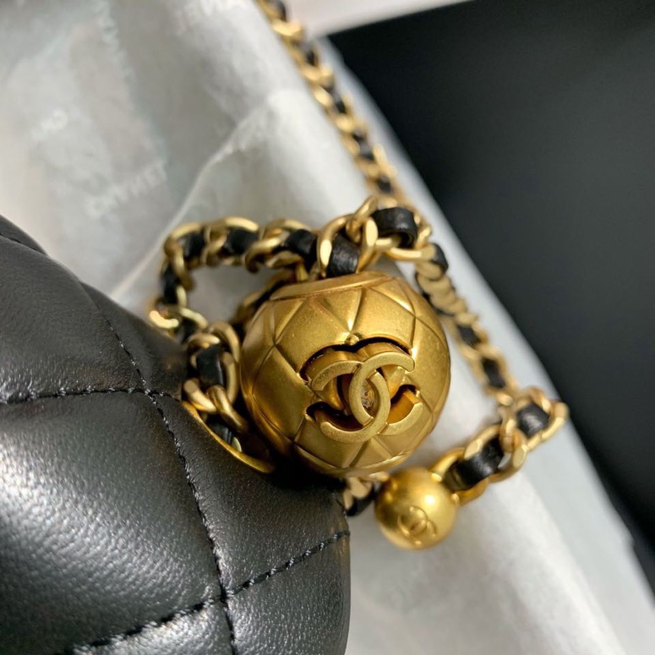 ChanelGlamIap Bag With ChanelBall On Strap Black For Women Handbags, Shoulder And Crossbody Bags 7.8in/20cm AS1787