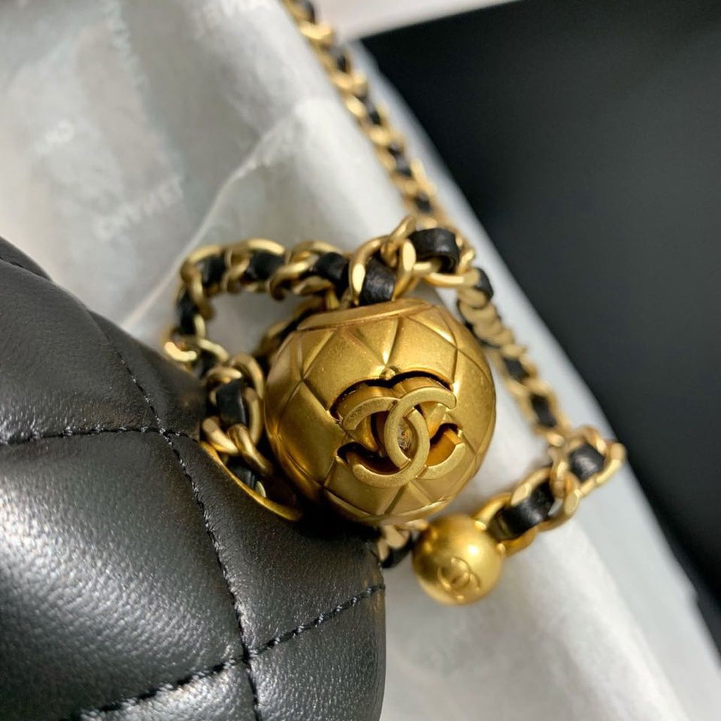 ChanelFlap Bag With ChanelBall On Strap Black For Women, Women’s Handbags, Shoulder And Crossbody Bags 7.8in/20cm AS1787