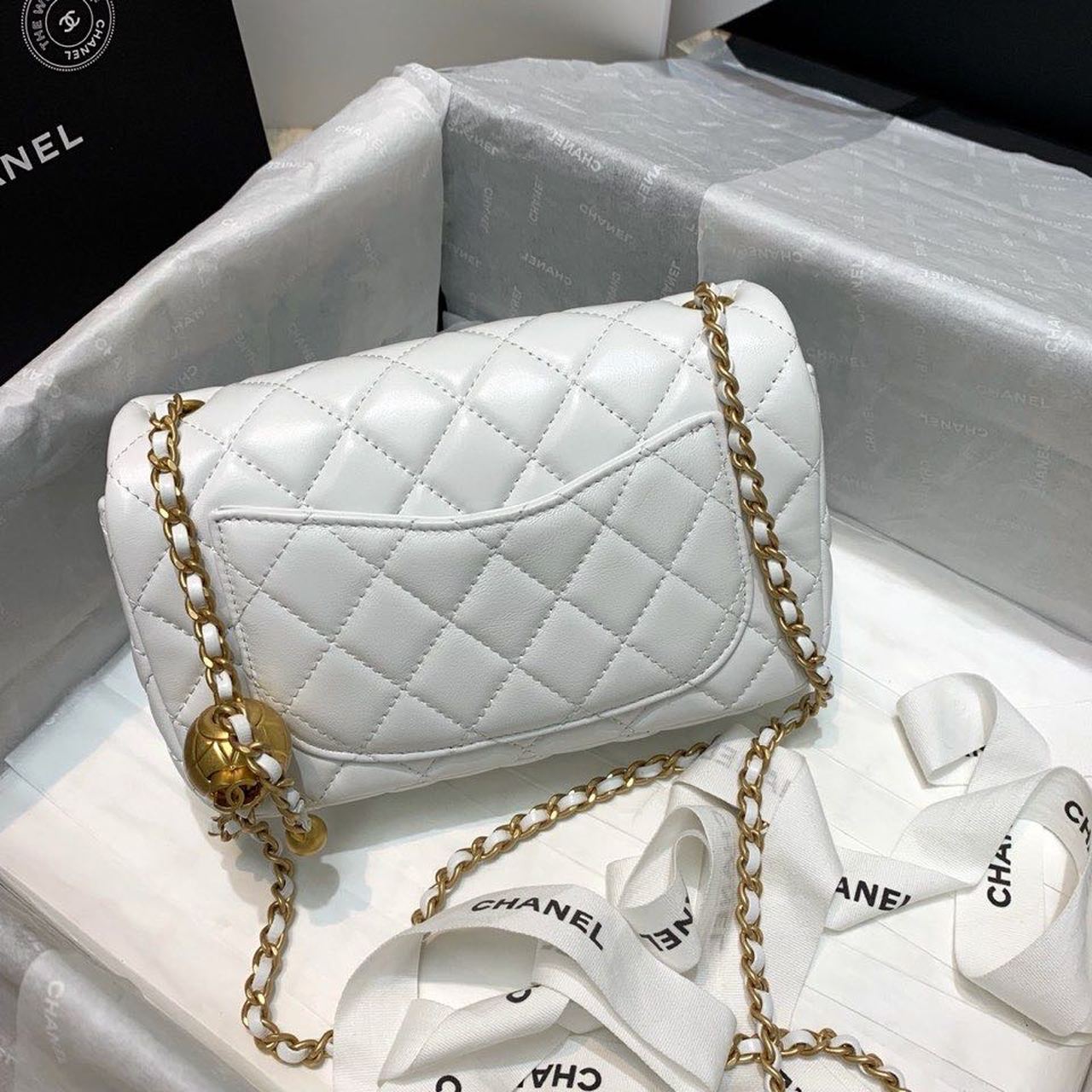ChanelGlamIap Bag With ChanelBall On Strap White For Women Handbags, Shoulder And Crossbody Bags 7.8in/20cm AS1787