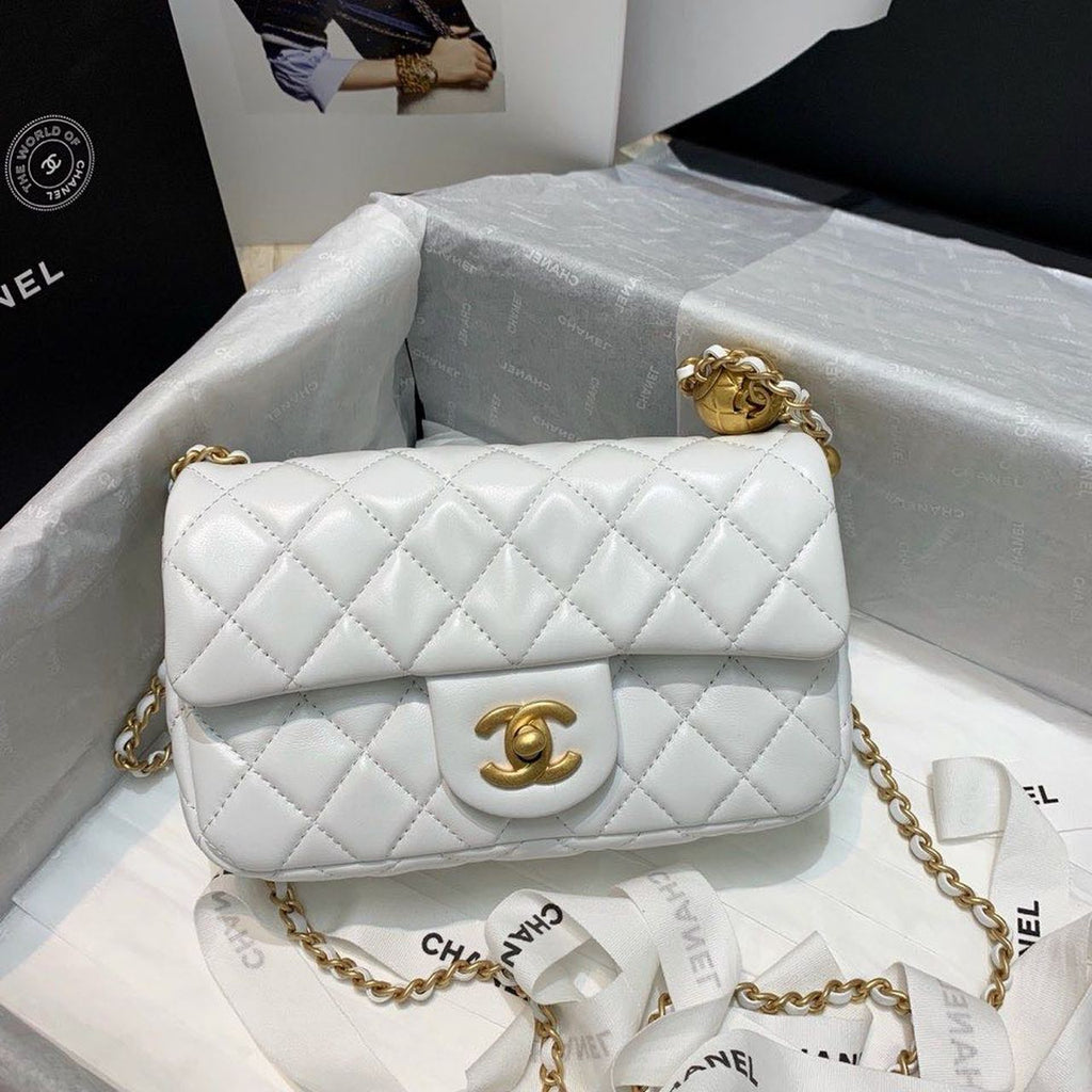 ChanelGlamIap Bag With ChanelBall On Strap White For Women Handbags, Shoulder And Crossbody Bags 7.8in/20cm AS1787