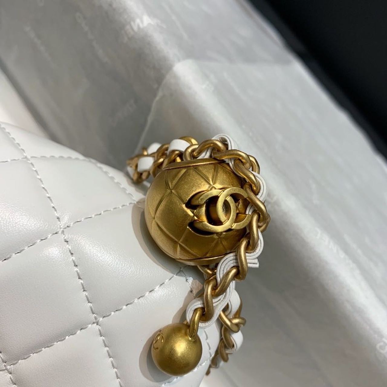 ChanelGlamIap Bag With ChanelBall On Strap White For Women Handbags, Shoulder And Crossbody Bags 7.8in/20cm AS1787