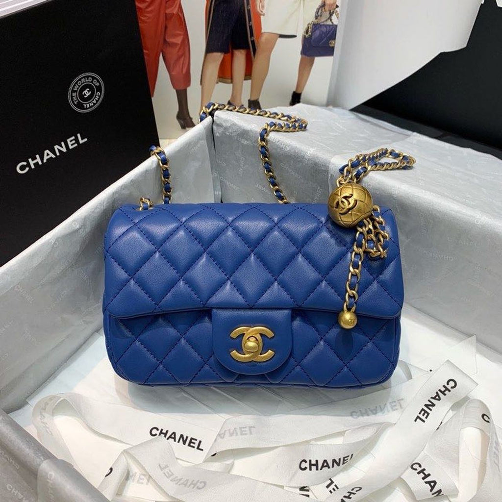 ChanelGlamIap Bag With ChanelBall On Strap Blue For Women Handbags, Shoulder And Crossbody Bags 7.8in/20cm AS1787