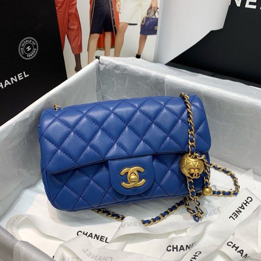 ChanelGlamIap Bag With ChanelBall On Strap Blue For Women Handbags, Shoulder And Crossbody Bags 7.8in/20cm AS1787