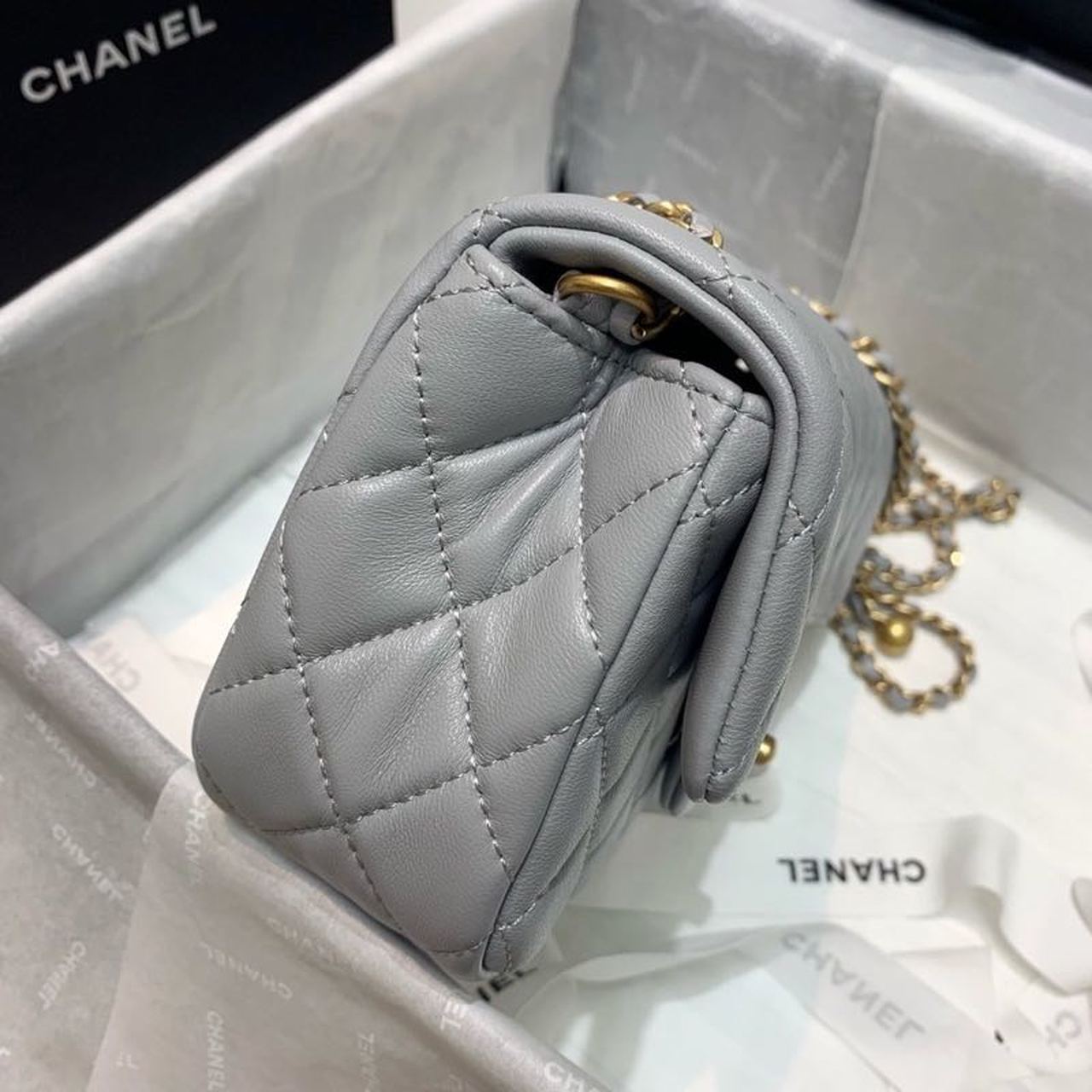 ChanelGlamIap Bag With ChanelBall On Strap Grey For Women Handbags, Shoulder And Crossbody Bags 7.8in/20cm AS1787