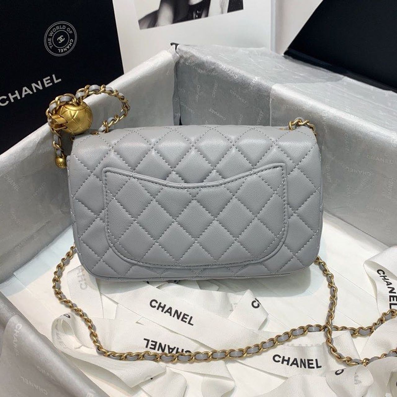 ChanelGlamIap Bag With ChanelBall On Strap Grey For Women Handbags, Shoulder And Crossbody Bags 7.8in/20cm AS1787