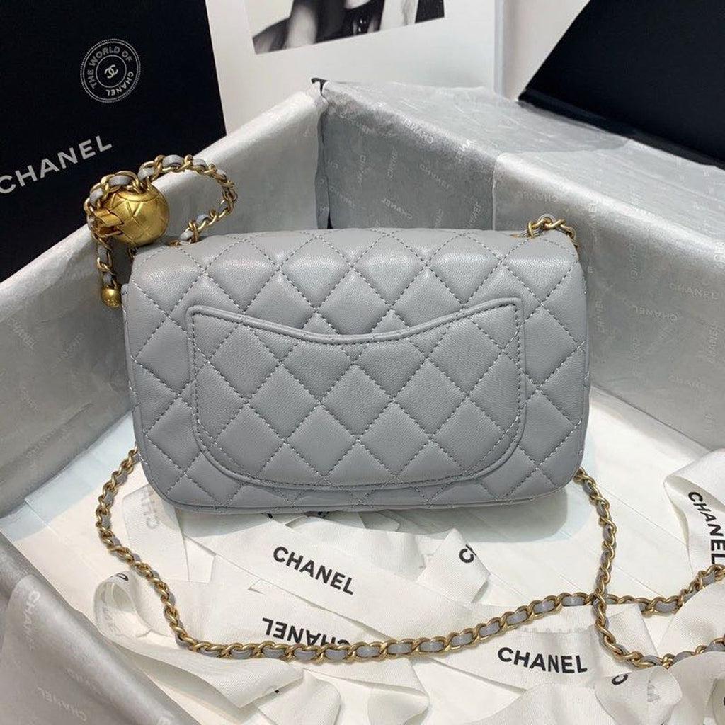 ChanelFlap Bag With ChanelBall On Strap Grey For Women, Women’s Handbags, Shoulder And Crossbody Bags 7.8in/20cm AS1787