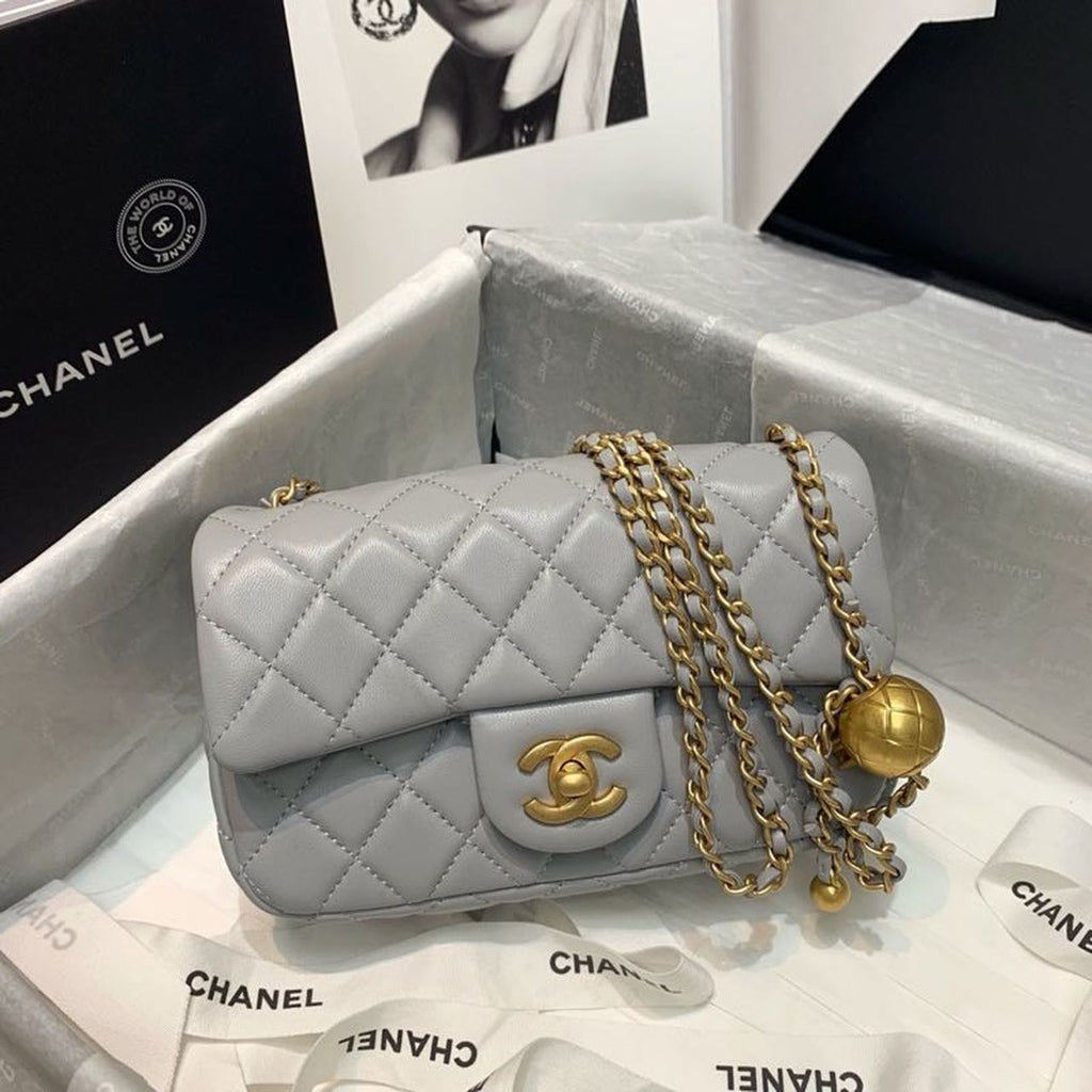 ChanelGlamIap Bag With ChanelBall On Strap Grey For Women Handbags, Shoulder And Crossbody Bags 7.8in/20cm AS1787
