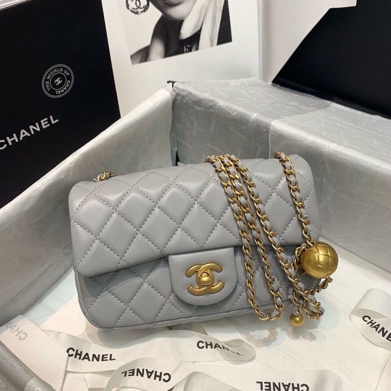 ChanelGlamIap Bag With ChanelBall On Strap Grey For Women Handbags, Shoulder And Crossbody Bags 7.8in/20cm AS1787