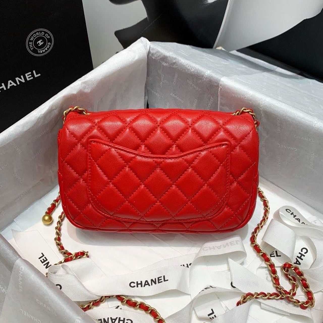 ChanelGlamIap Bag With ChanelBall On Strap Red For Women Handbags, Shoulder And Crossbody Bags 7.8in/20cm AS1787