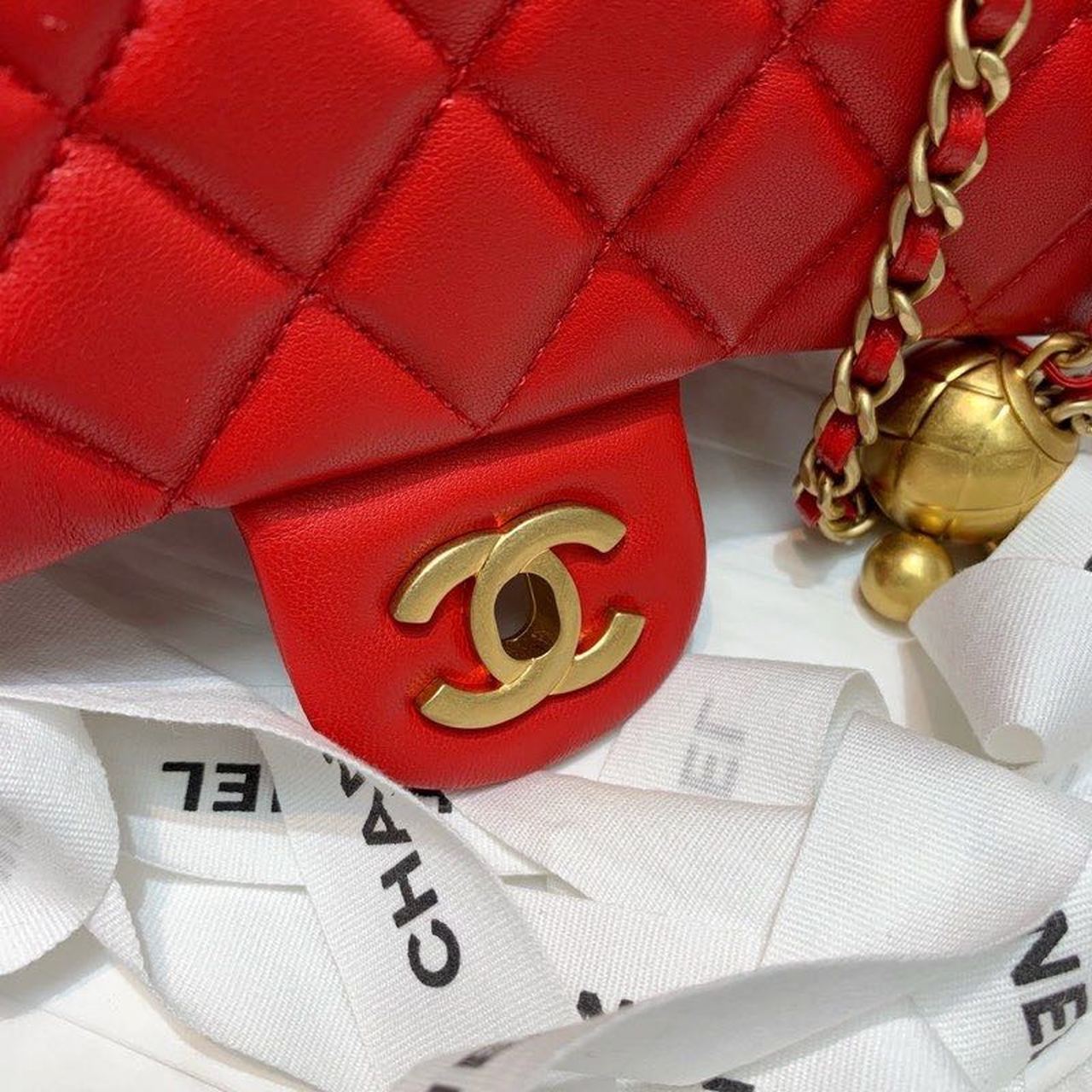 ChanelGlamIap Bag With ChanelBall On Strap Red For Women Handbags, Shoulder And Crossbody Bags 7.8in/20cm AS1787