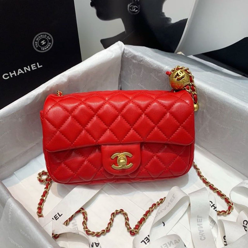 ChanelGlamIap Bag With ChanelBall On Strap Red For Women Handbags, Shoulder And Crossbody Bags 7.8in/20cm AS1787