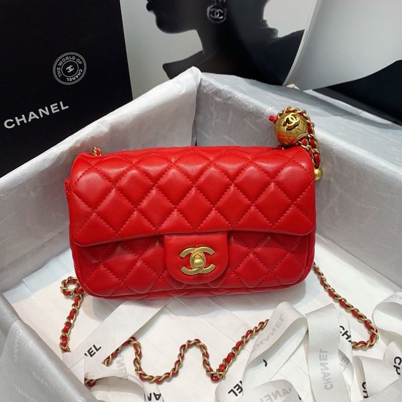 ChanelGlamIap Bag With ChanelBall On Strap Red For Women Handbags, Shoulder And Crossbody Bags 7.8in/20cm AS1787
