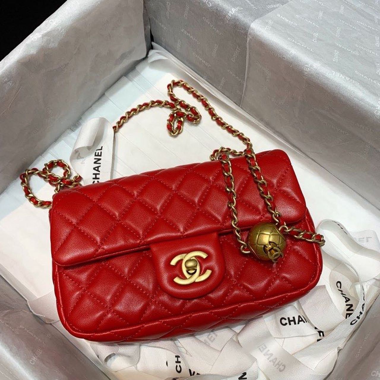 ChanelGlamIap Bag With ChanelBall On Strap Red For Women Handbags, Shoulder And Crossbody Bags 7.8in/20cm AS1787