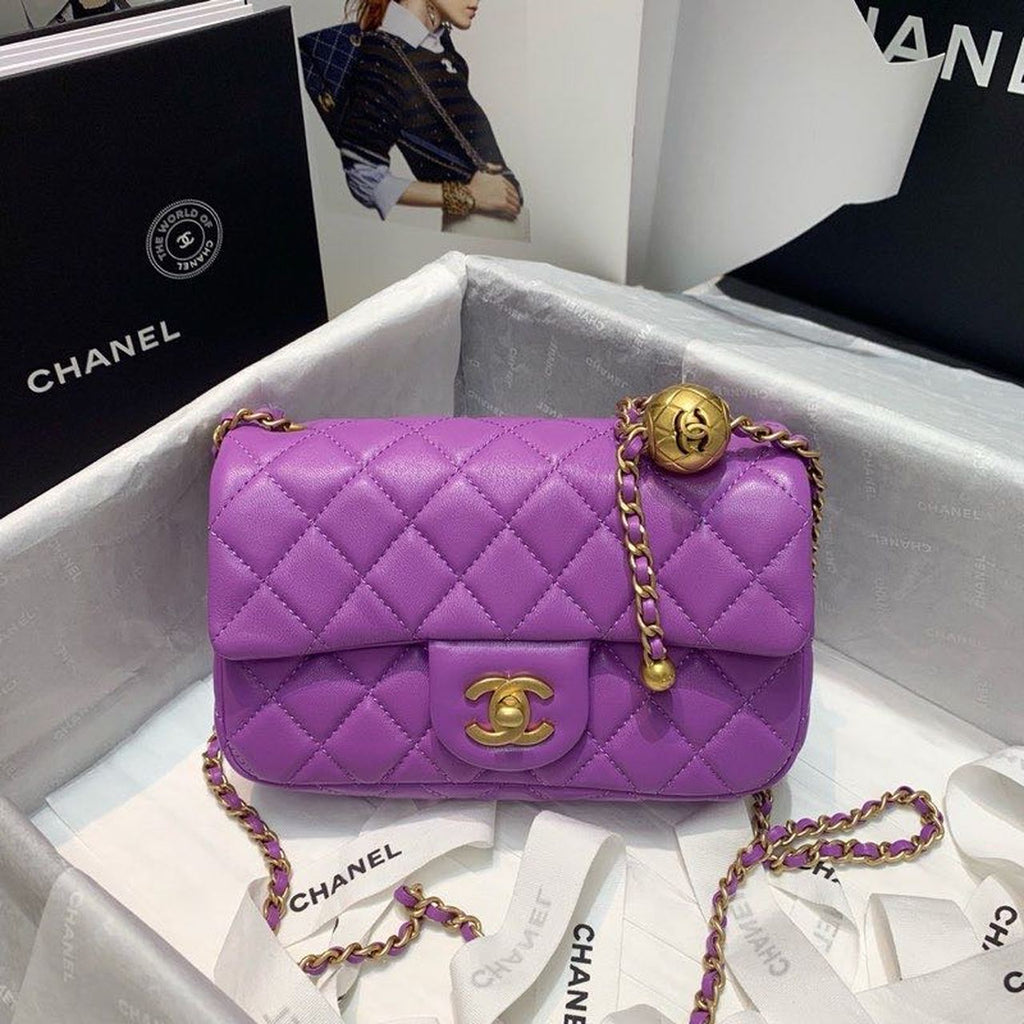 ChanelGlamIap Bag With ChanelBall On Strap Purple For Women Handbags, Shoulder And Crossbody Bags 7.8in/20cm AS1787