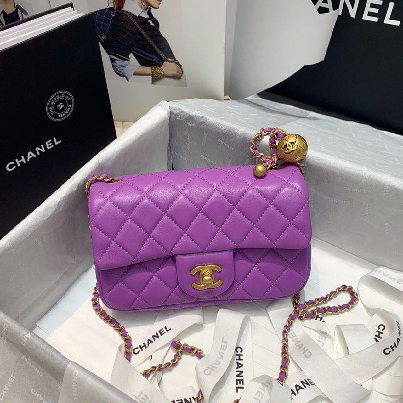 ChanelGlamIap Bag With ChanelBall On Strap Purple For Women Handbags, Shoulder And Crossbody Bags 7.8in/20cm AS1787
