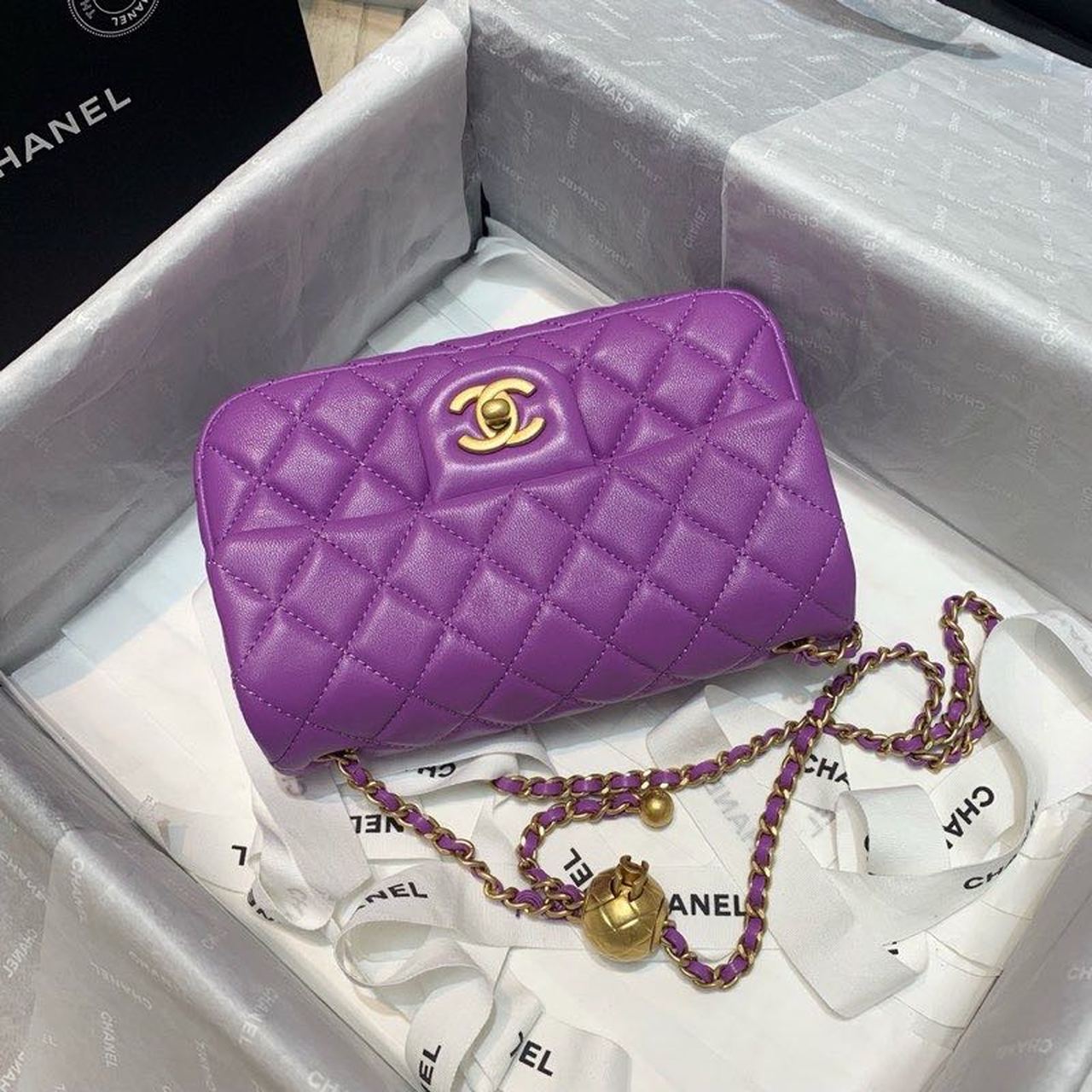 ChanelGlamIap Bag With ChanelBall On Strap Purple For Women Handbags, Shoulder And Crossbody Bags 7.8in/20cm AS1787
