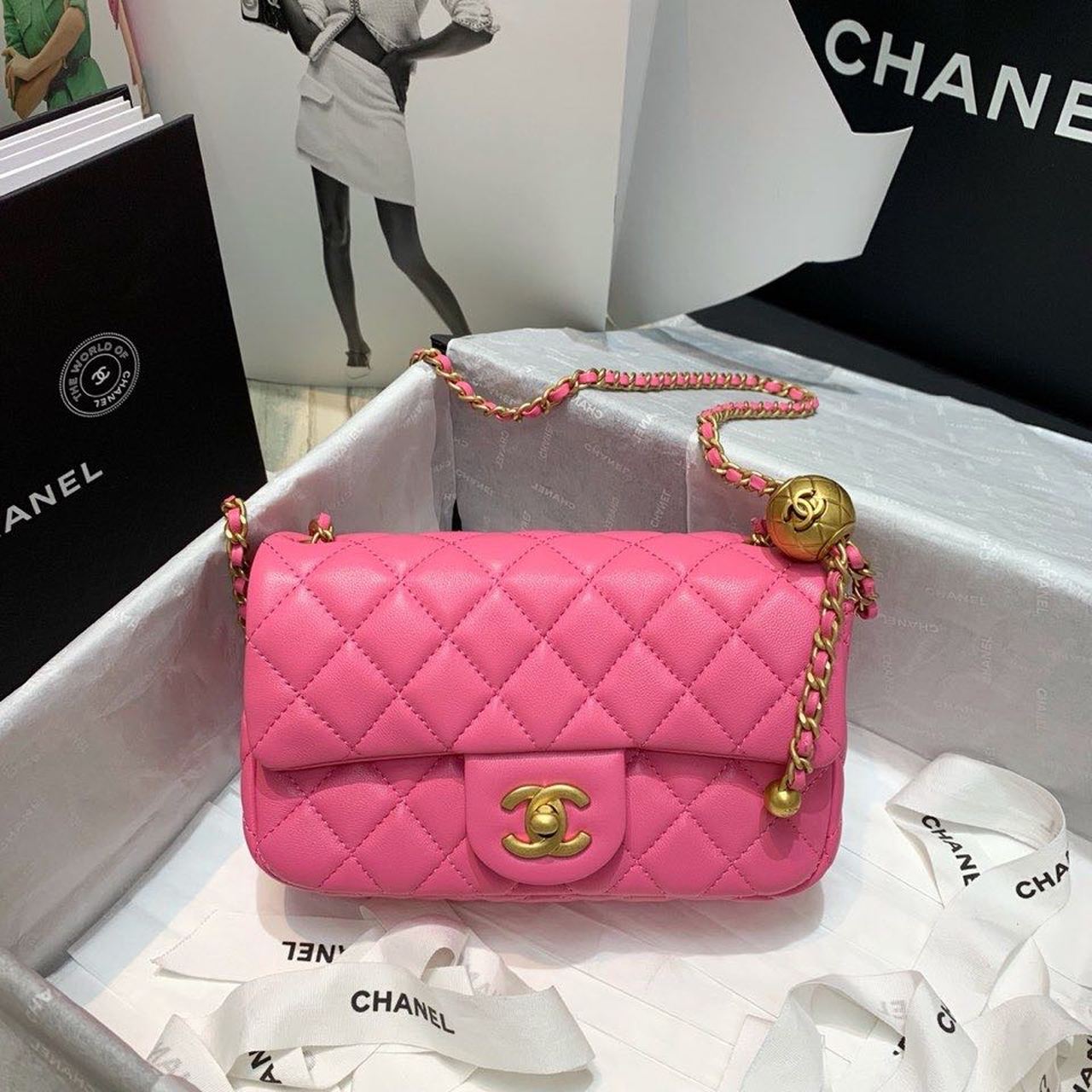 ChanelGlamIap Bag With ChanelBall On Strap PiNike For Women Handbags, Shoulder And Crossbody Bags 7.8in/20cm AS1787