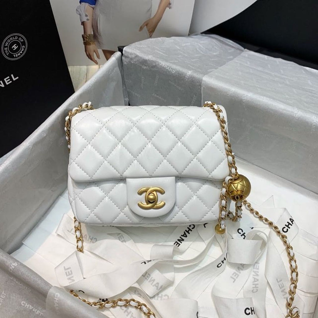 ChanelMini GlamIap Bag With ChanelBall On Strap White For Women Handbags, Shoulder And Crossbody Bags 6.7in/17cm AS1786
