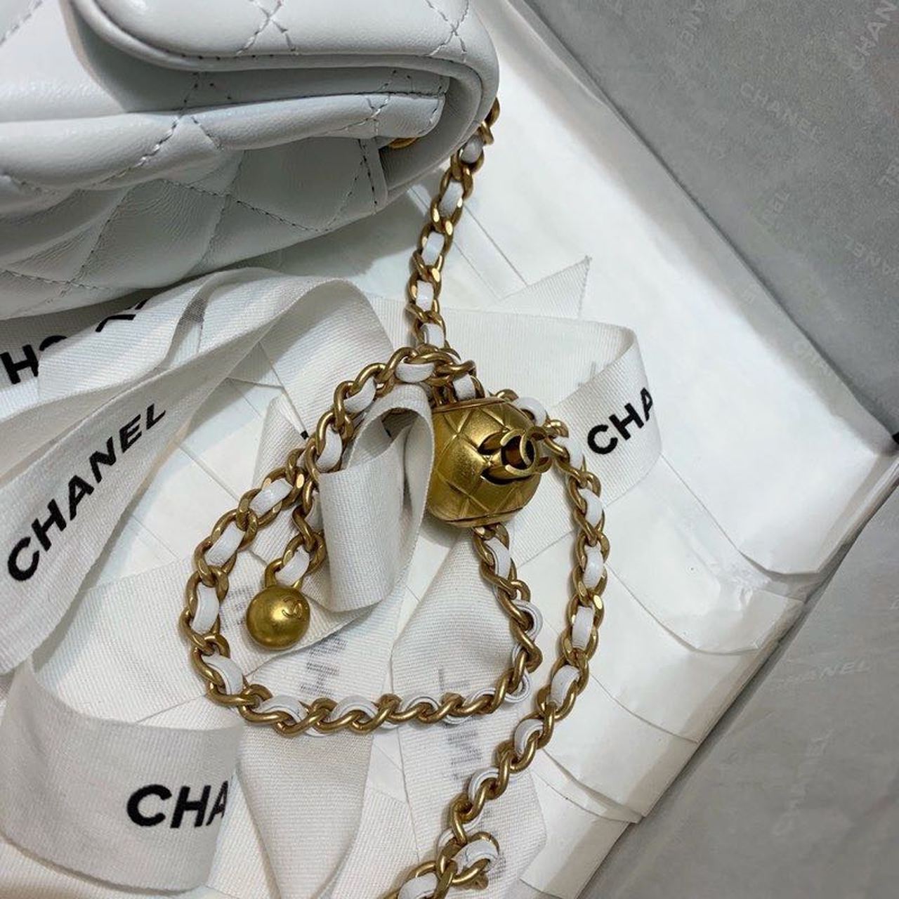 ChanelMini GlamIap Bag With ChanelBall On Strap White For Women Handbags, Shoulder And Crossbody Bags 6.7in/17cm AS1786