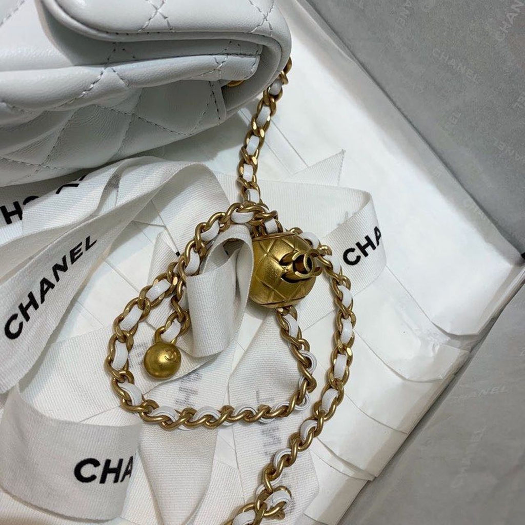 Chanel Mini Flap Bag With ChanelBall On Strap White For Women, Women’s Handbags, Shoulder And Crossbody Bags 6.7in/17cm AS1786
