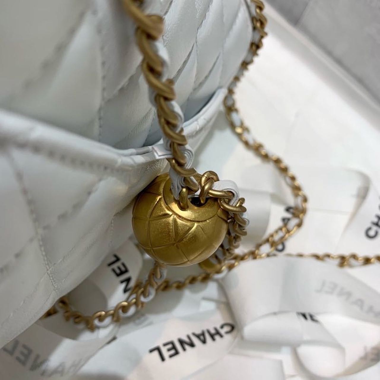 Chanel Mini Flap Bag With ChanelBall On Strap White For Women, Women’s Handbags, Shoulder And Crossbody Bags 6.7in/17cm AS1786