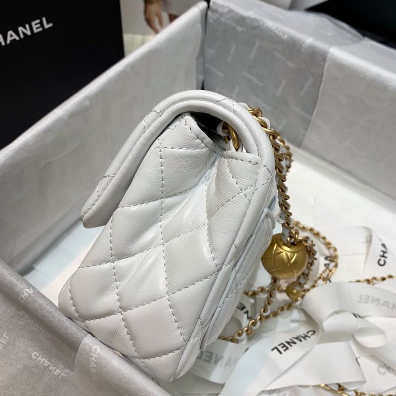 ChanelMini GlamIap Bag With ChanelBall On Strap White For Women Handbags, Shoulder And Crossbody Bags 6.7in/17cm AS1786