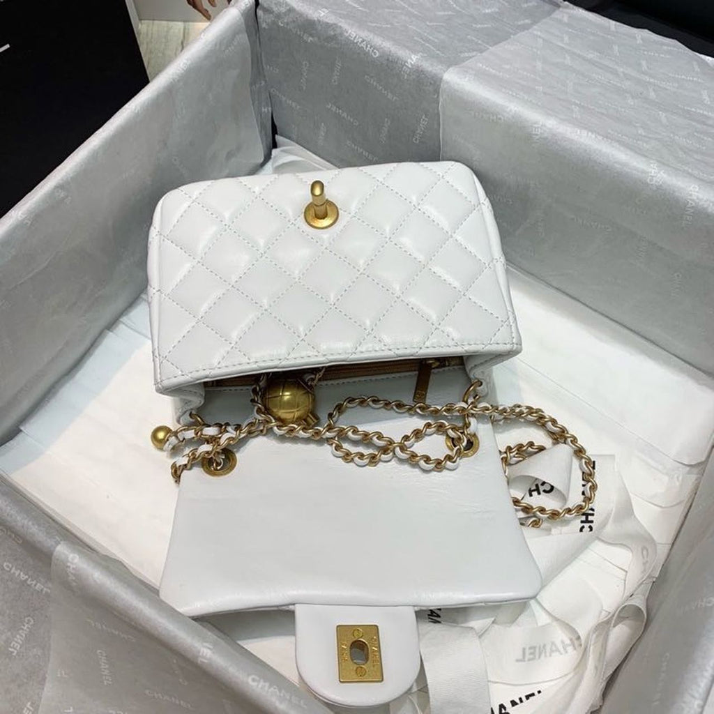 ChanelMini GlamIap Bag With ChanelBall On Strap White For Women Handbags, Shoulder And Crossbody Bags 6.7in/17cm AS1786
