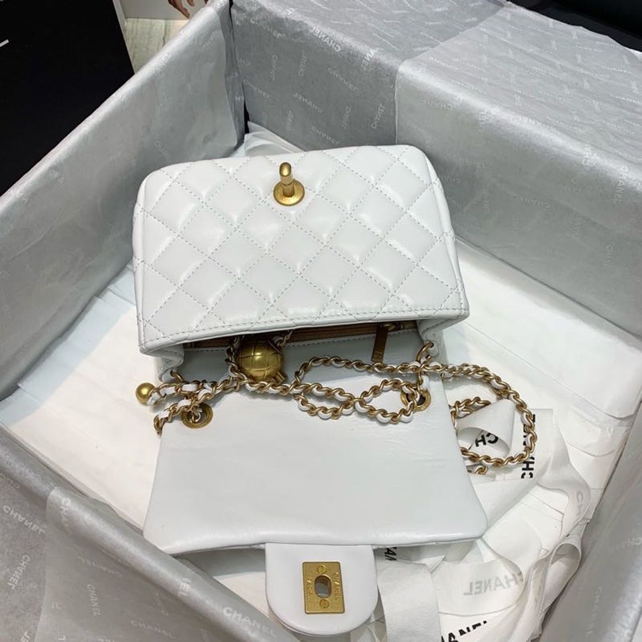 ChanelMini GlamIap Bag With ChanelBall On Strap White For Women Handbags, Shoulder And Crossbody Bags 6.7in/17cm AS1786