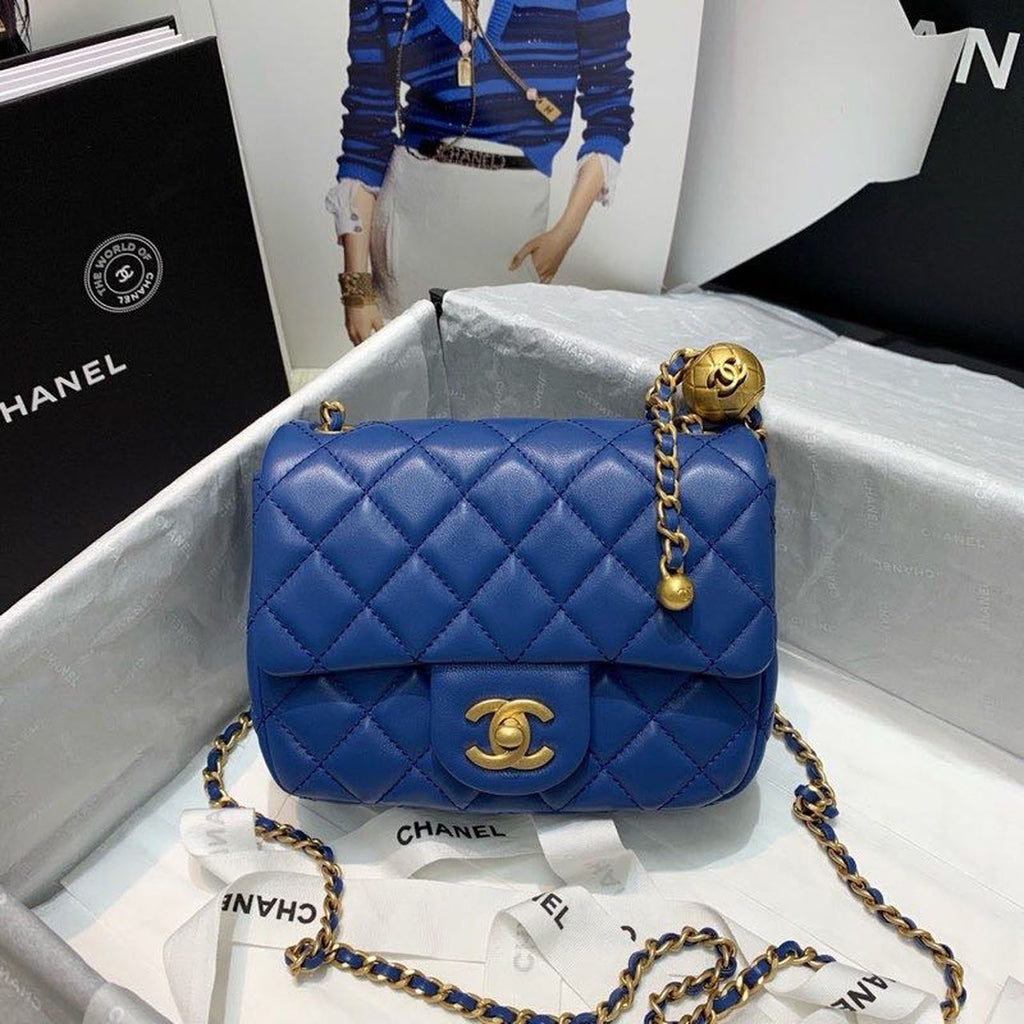 ChanelMini GlamIap Bag With ChanelBall On Strap Blue For Women Handbags, Shoulder And Crossbody Bags 6.7in/17cm AS1786