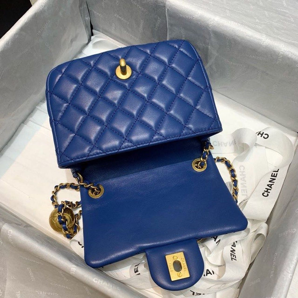 ChanelMini GlamIap Bag With ChanelBall On Strap Blue For Women Handbags, Shoulder And Crossbody Bags 6.7in/17cm AS1786