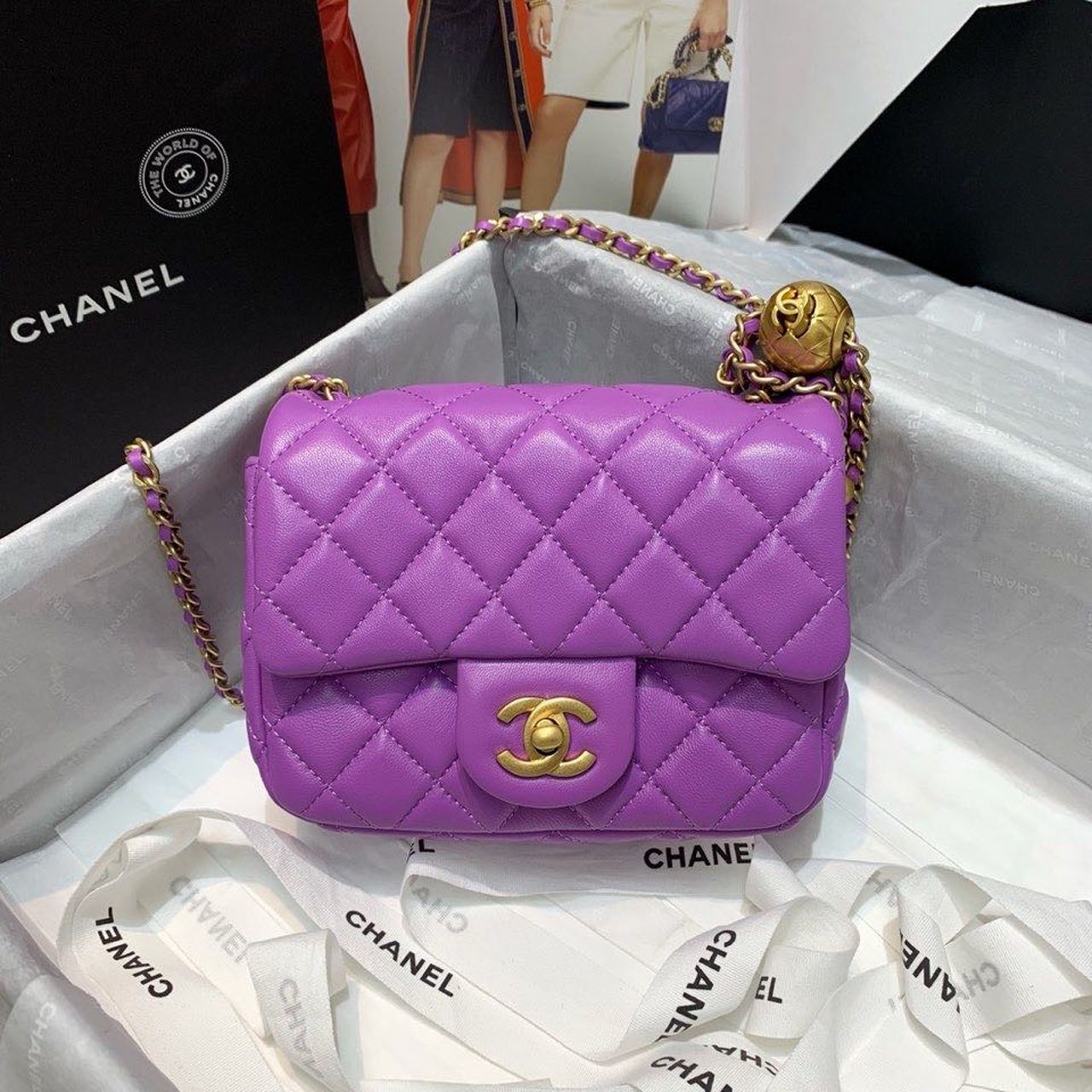 ChanelMini GlamIap Bag With ChanelBall On Strap Purple For Women Handbags, Shoulder And Crossbody Bags 6.7in/17cm AS1786