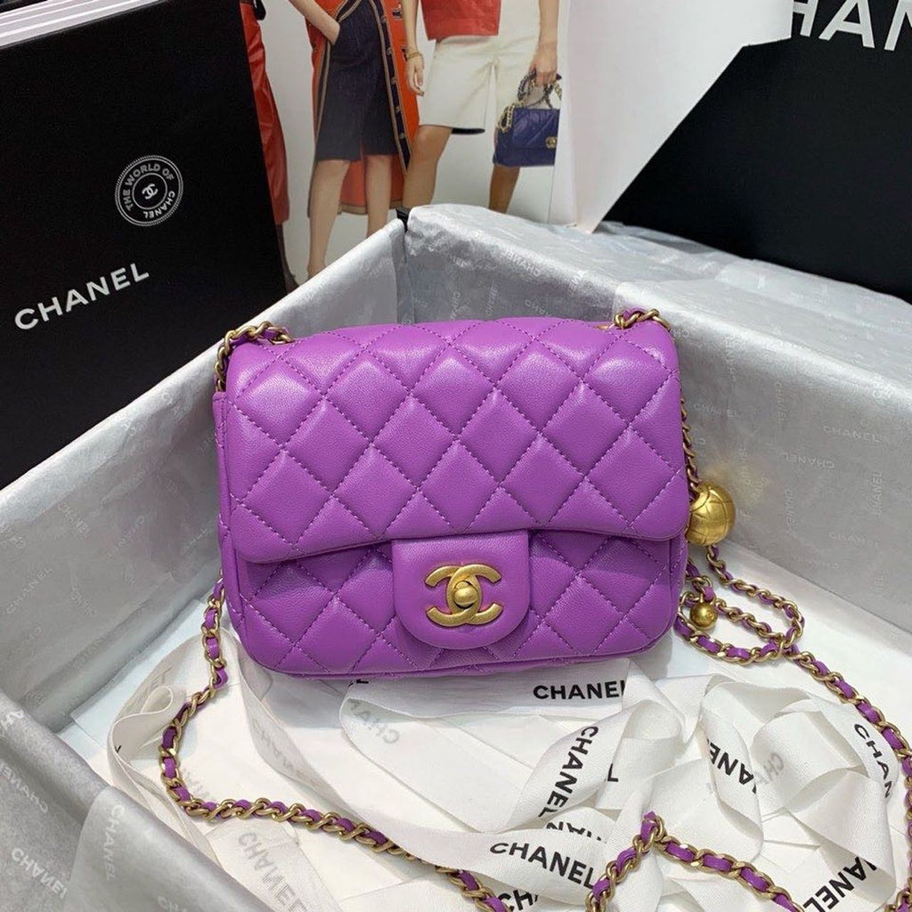 ChanelMini GlamIap Bag With ChanelBall On Strap Purple For Women Handbags, Shoulder And Crossbody Bags 6.7in/17cm AS1786