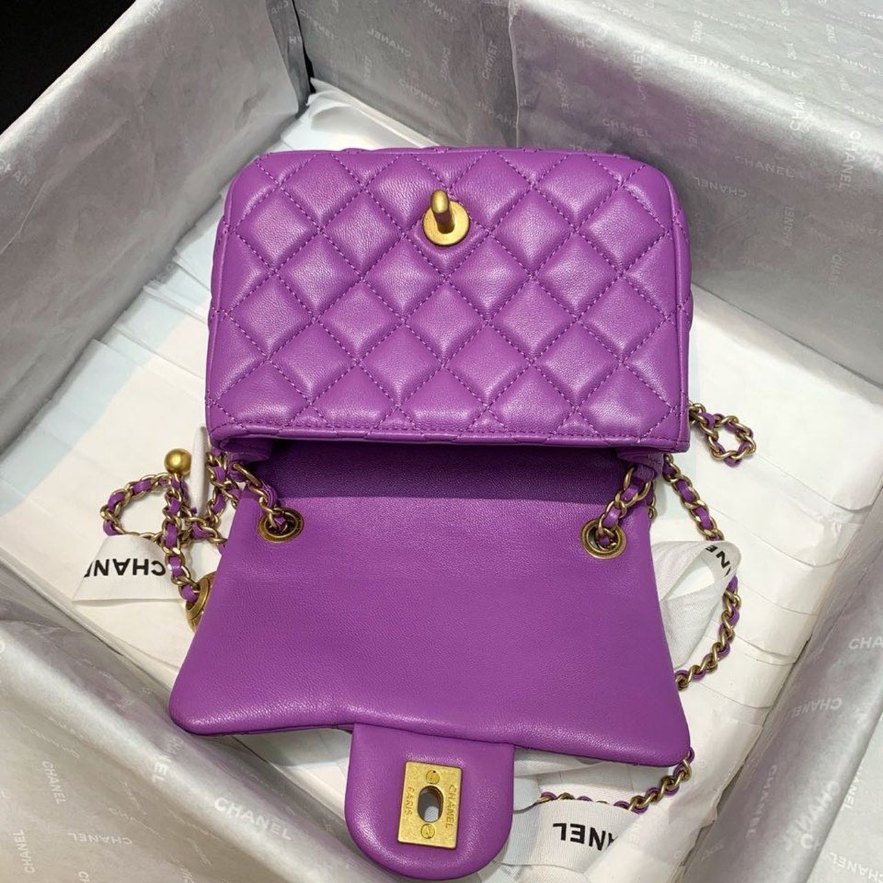 ChanelMini GlamIap Bag With ChanelBall On Strap Purple For Women Handbags, Shoulder And Crossbody Bags 6.7in/17cm AS1786