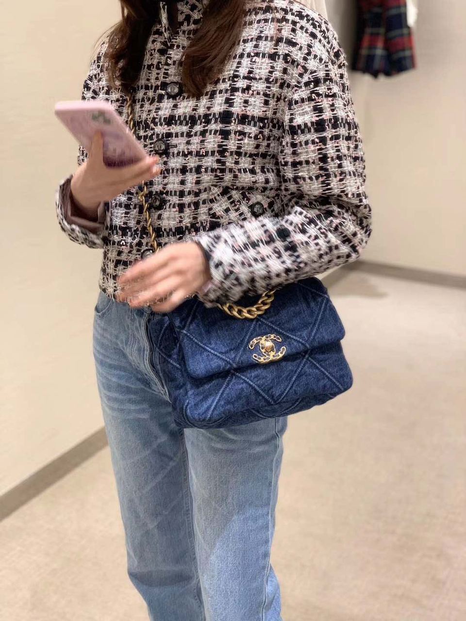 Chanel 19 Handbag Denim Blue For Women GlamIap Bag, Shoulder And Crossbody Bags 10.1in/26cm AS1160 B02876 N6832