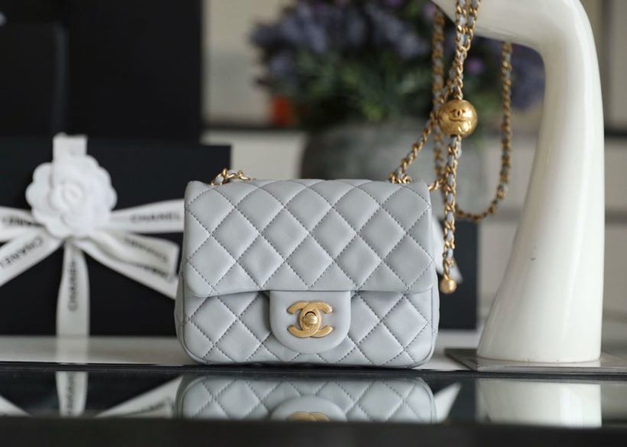 ChanelMini GlamIap Bag With ChanelBall On Strap Grey For Women Handbags, Shoulder And Crossbody Bags 6.7in/17cm AS1786