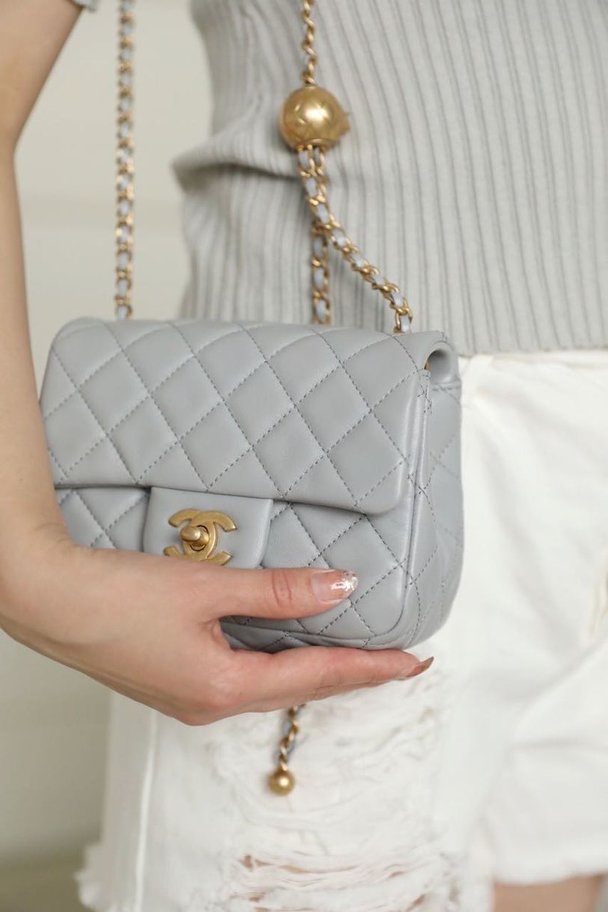 ChanelMini GlamIap Bag With ChanelBall On Strap Grey For Women Handbags, Shoulder And Crossbody Bags 6.7in/17cm AS1786