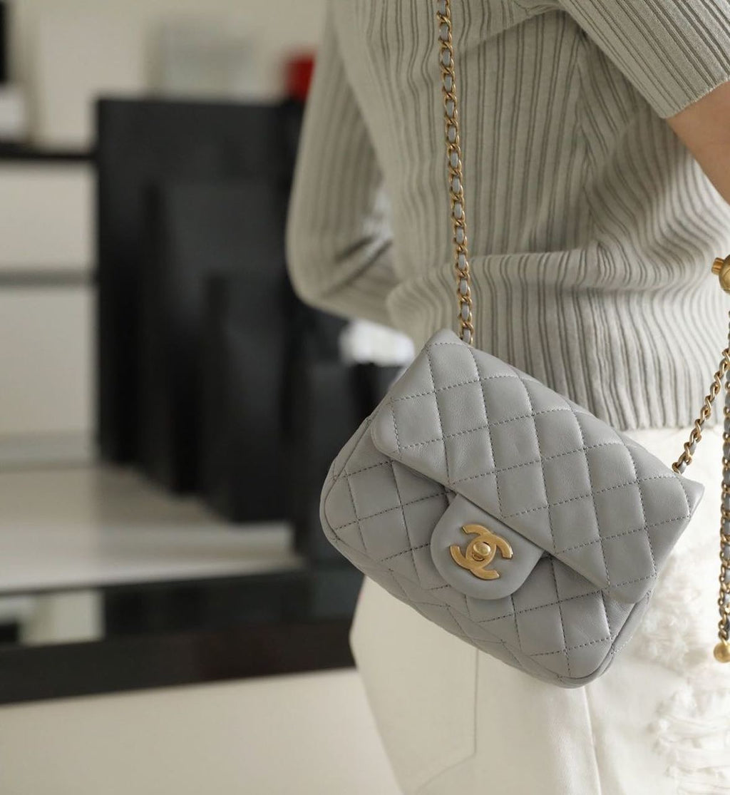 ChanelMini GlamIap Bag With ChanelBall On Strap Grey For Women Handbags, Shoulder And Crossbody Bags 6.7in/17cm AS1786