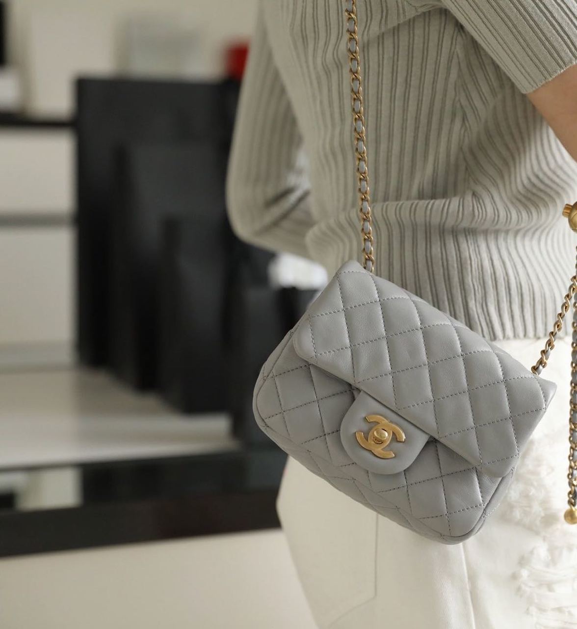 ChanelMini GlamIap Bag With ChanelBall On Strap Grey For Women Handbags, Shoulder And Crossbody Bags 6.7in/17cm AS1786