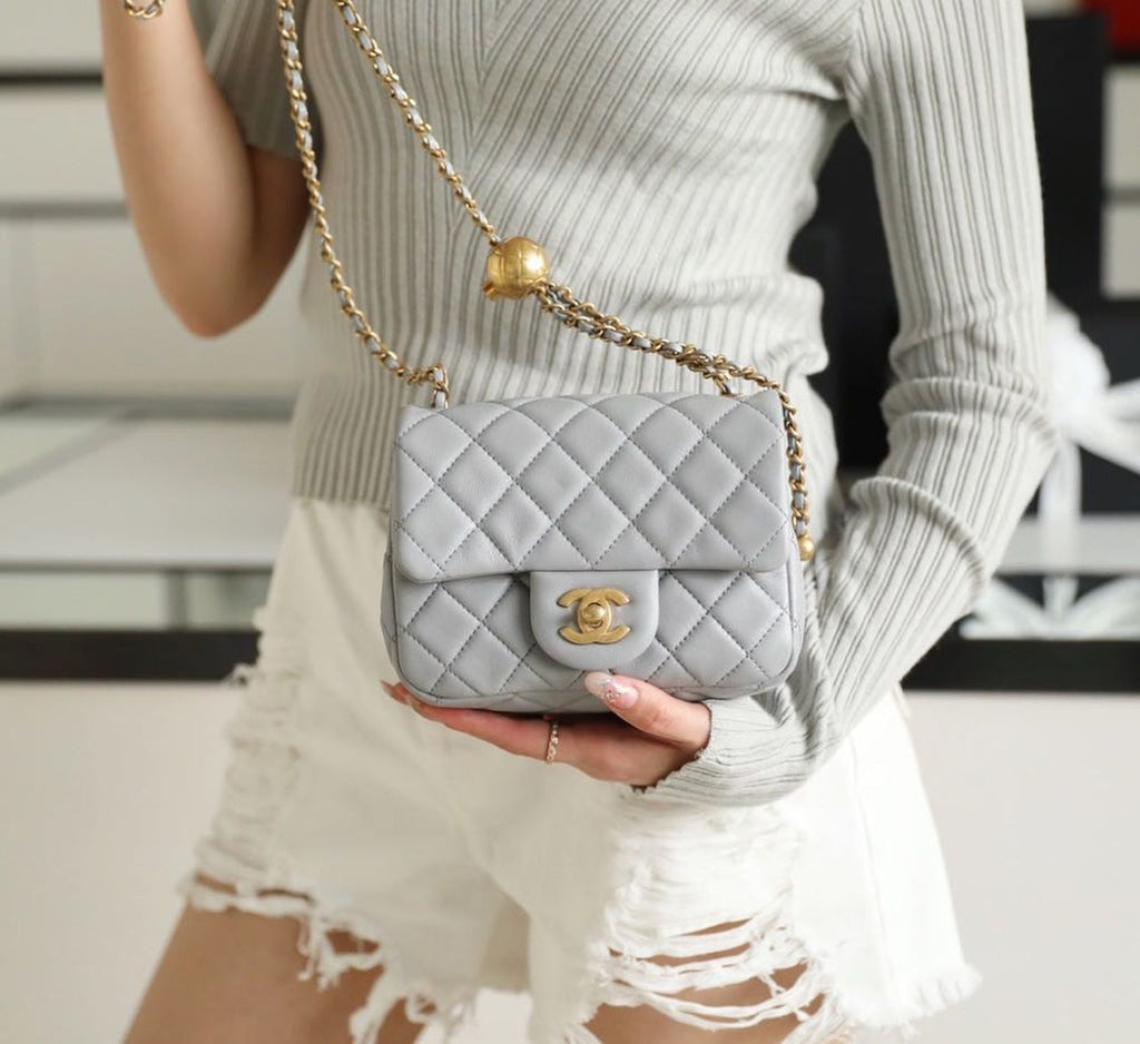 ChanelMini GlamIap Bag With ChanelBall On Strap Grey For Women Handbags, Shoulder And Crossbody Bags 6.7in/17cm AS1786