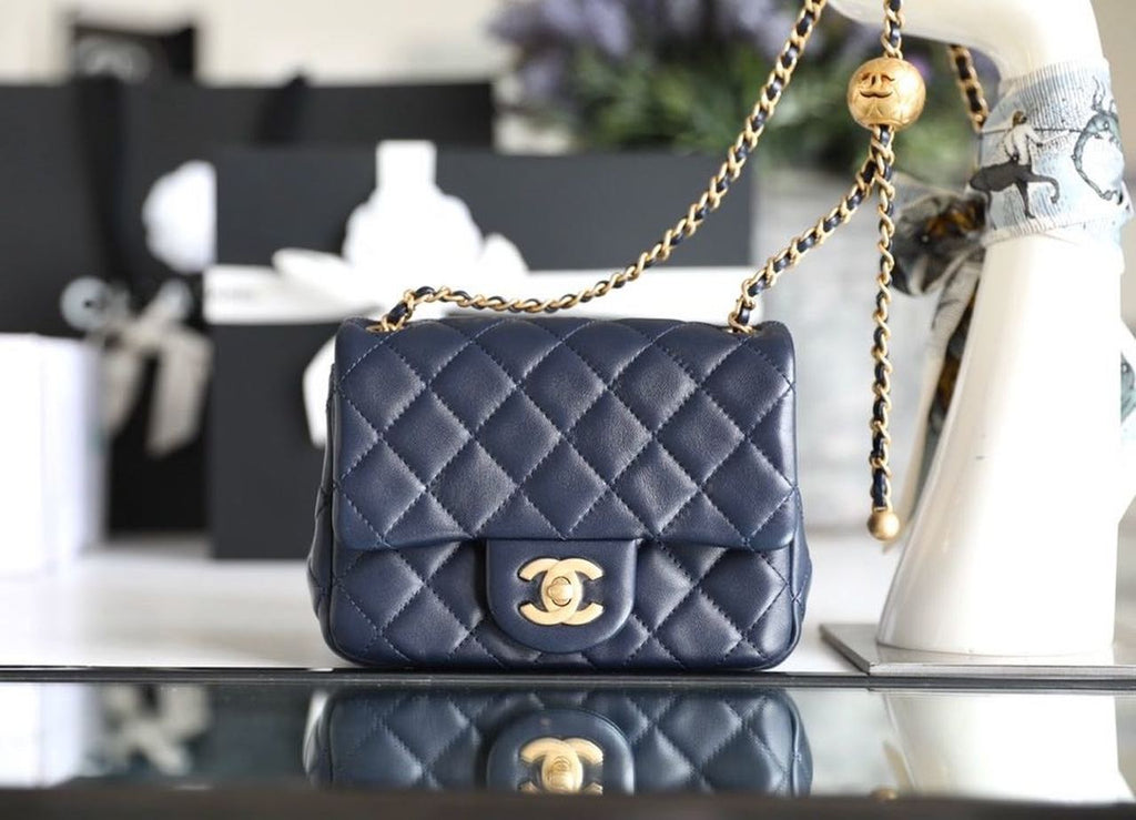 ChanelMini GlamIap Bag With ChanelBall On Strap Navy Blue For Women Handbags, Shoulder And Crossbody Bags 6.7in/17cm AS1786
