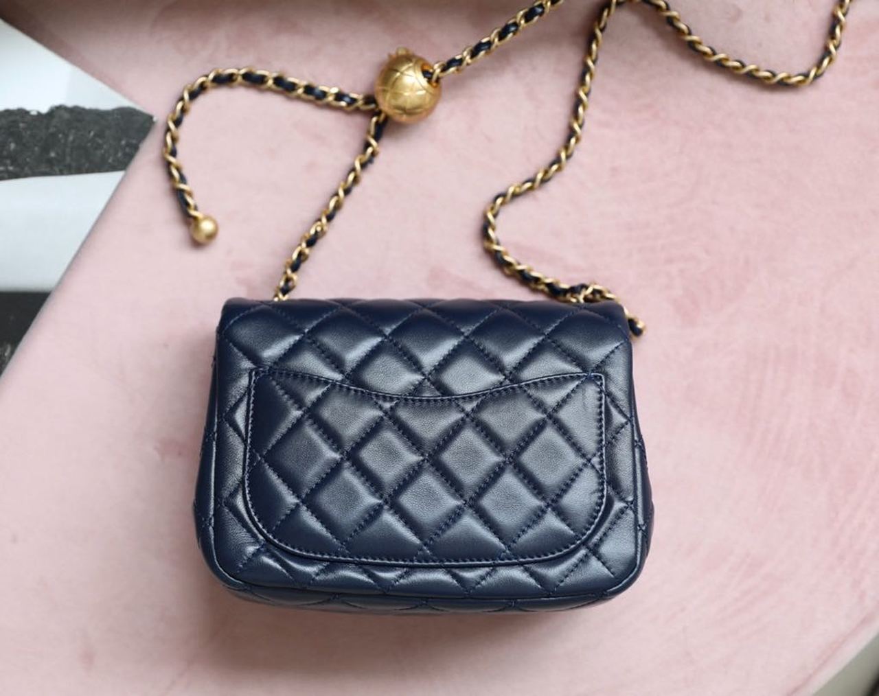 ChanelMini GlamIap Bag With ChanelBall On Strap Navy Blue For Women Handbags, Shoulder And Crossbody Bags 6.7in/17cm AS1786