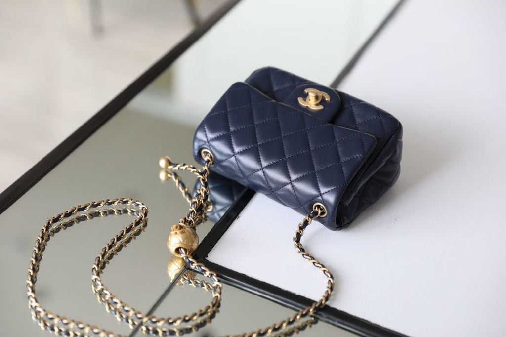ChanelMini GlamIap Bag With ChanelBall On Strap Navy Blue For Women Handbags, Shoulder And Crossbody Bags 6.7in/17cm AS1786
