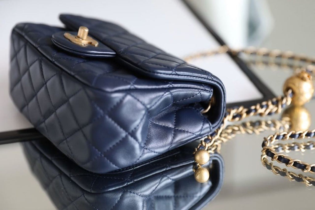 ChanelMini GlamIap Bag With ChanelBall On Strap Navy Blue For Women Handbags, Shoulder And Crossbody Bags 6.7in/17cm AS1786