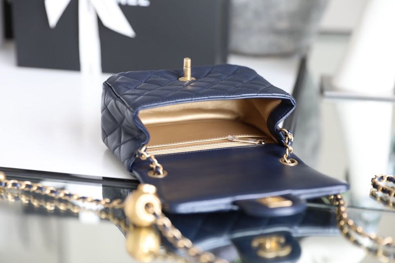 ChanelMini GlamIap Bag With ChanelBall On Strap Navy Blue For Women Handbags, Shoulder And Crossbody Bags 6.7in/17cm AS1786
