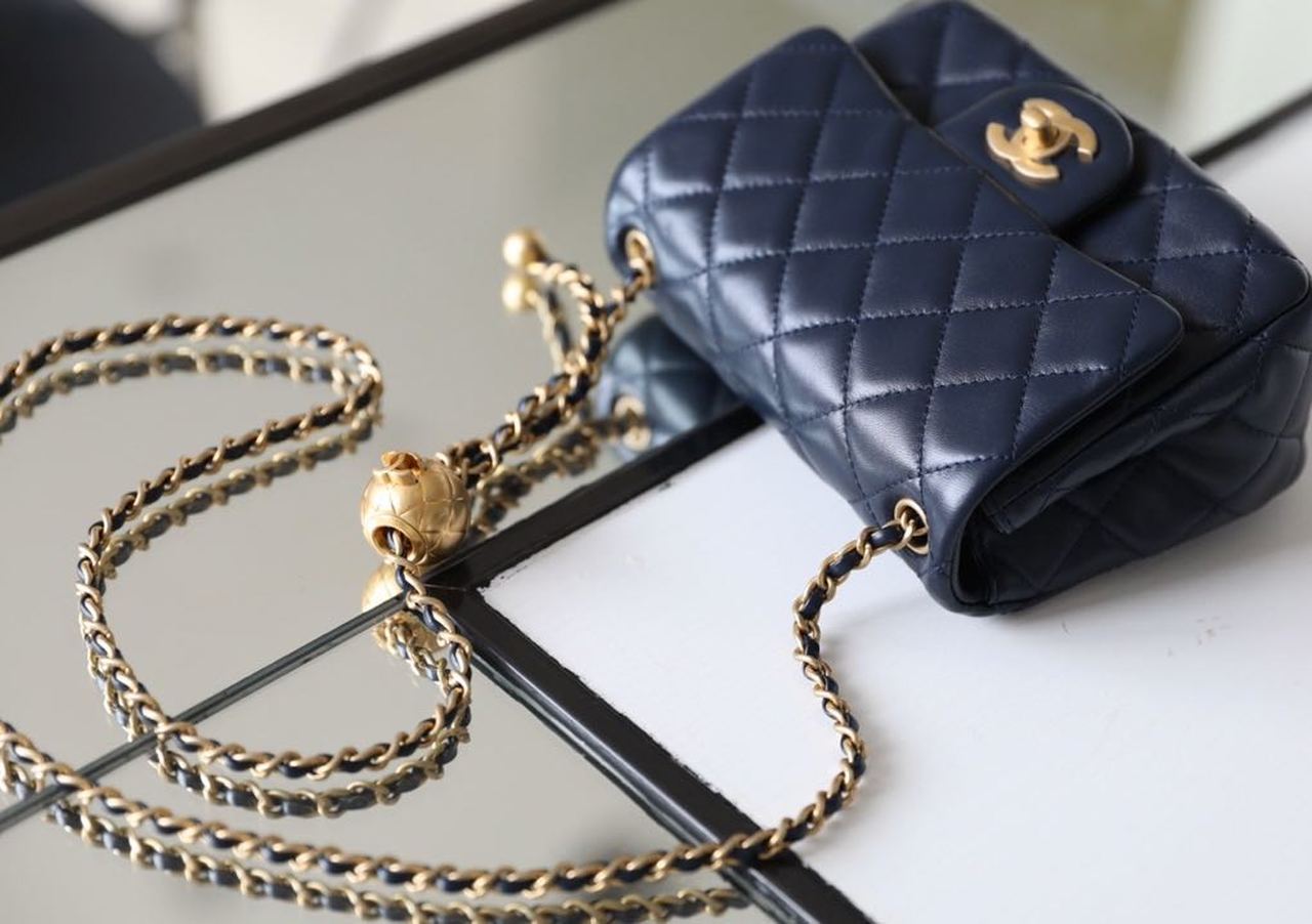 ChanelMini GlamIap Bag With ChanelBall On Strap Navy Blue For Women Handbags, Shoulder And Crossbody Bags 6.7in/17cm AS1786
