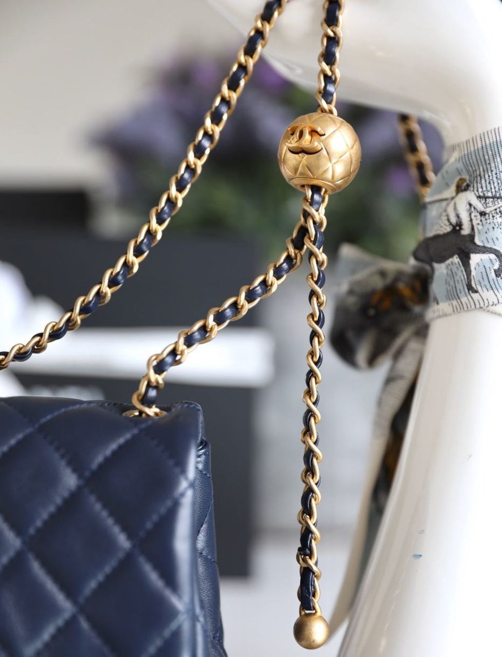 ChanelMini GlamIap Bag With ChanelBall On Strap Navy Blue For Women Handbags, Shoulder And Crossbody Bags 6.7in/17cm AS1786