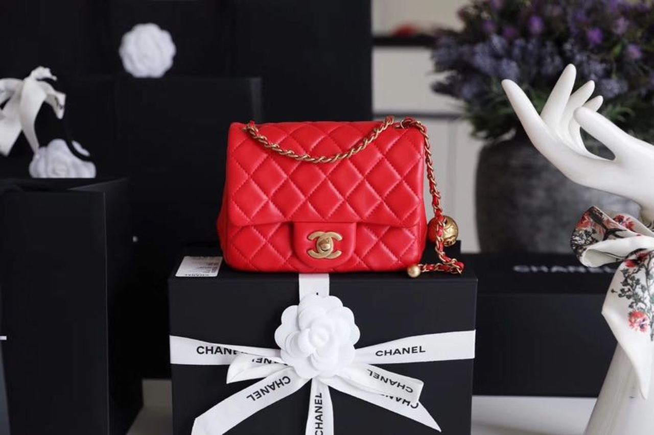 ChanelMini GlamIap Bag With ChanelBall On Strap Red For Women Handbags, Shoulder And Crossbody Bags 6.7in/17cm AS1786
