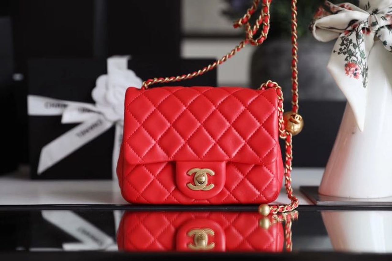 ChanelMini GlamIap Bag With ChanelBall On Strap Red For Women Handbags, Shoulder And Crossbody Bags 6.7in/17cm AS1786